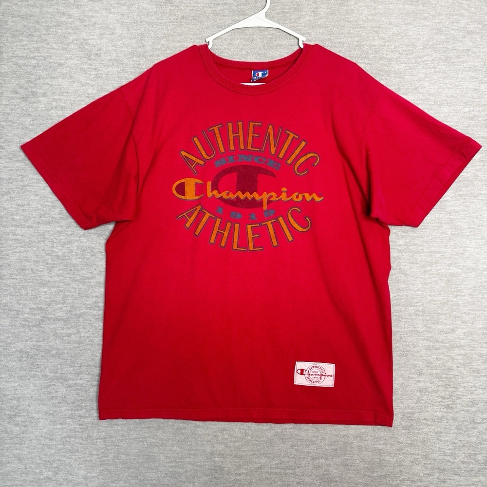 Vintage Champion Made In USA T Shirt Size Large L Patch Red Single Stitch Tee